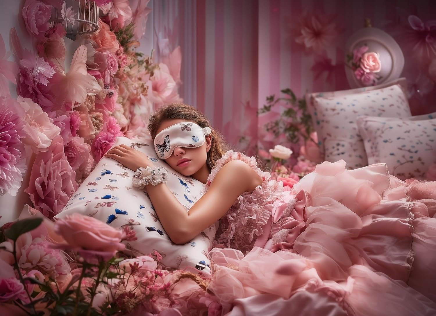Slumber Satin Beauty Sleep Set, Butterfly, 3-Piece Set with Pillowcase, Eye Mask, and Scrunchie - Image 3