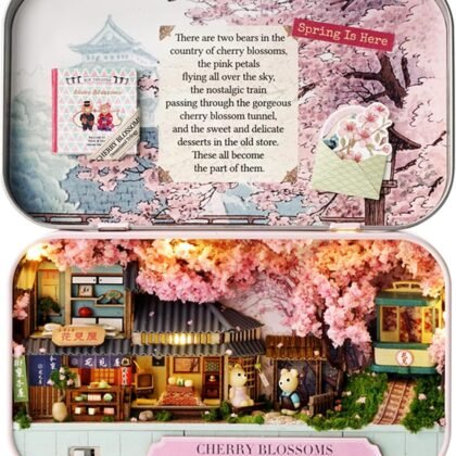 MAGQOO Miniature Dollhouse Kit Box Theater Kit Miniature Room Kit 3D DIY Wooden Doll House Kit with Furniture 1:100(Cherry Blossoms)