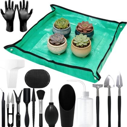 30PCS Mini Succulent Gardening Tools Set with 19.7" Waterproof Repotting Mat, Complete Indoor Plant Care Kit for Transplanting, Potting, Bonsai, Cactus, Houseplant & Fairy Garden