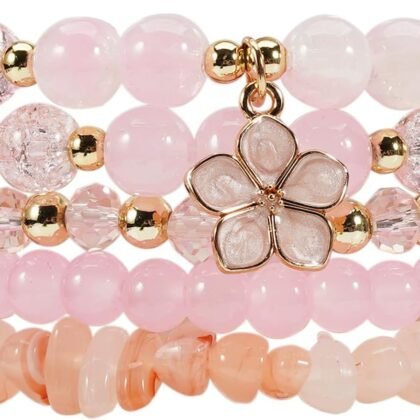 Caiyao 5Pcs Bohemia Multilayer Floewr Crystal Glass Beaded Bracelet Set Colorful Stackable Flower Beaded Friendship Stretch Bracelets for Women Men Summer Beach Boho Hawaii Holiday Jewelry Gifts