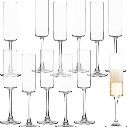 UMEIED Champagne Flutes, 6oz Edge Champagne Glasses Set of 12 with Long Stem - Sparkling Wine Glasses & Elegant Gift for Home, Wedding, Anniversary, Party, Birthday, Clear