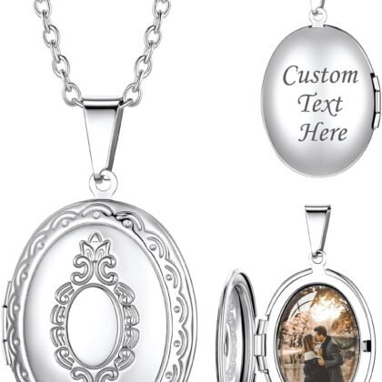 Custom4U Round/Oval Locket Necklace that Holds Picture, Half-open Personalized Photo Medallion Pendant 925 Sterling Silver/Stainless Steel Chain 16"/18"/20"/22", Memory Gifts for Mother Mom Women