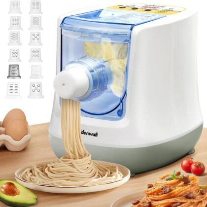 CGOLDENWALL Automatic Pasta Maker Machine Electric, Digital Control with 12 Shape Discs for Homemade Noodles, Spaghetti, Fettucine and Penne, Up to 650g Flour, White, 260w (110V, US Plug)