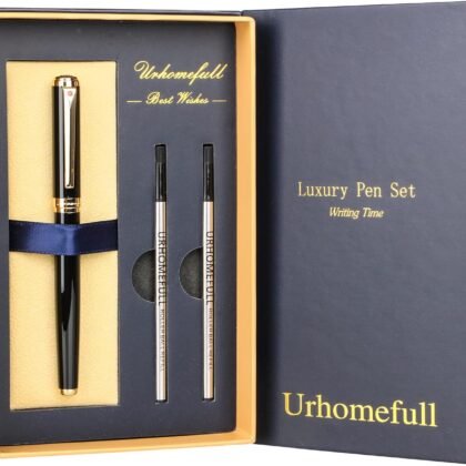 Stunning Luxury Rollerball Pen with 24K Gold Trim,Switzerland Tip with Black Ink Refills, Perfect BallPonit Pen Gift Set for Men Women, Fancy Writing Set for Business,Gloss Black