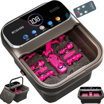 OOAMBB Collapsible Foot Spa with Heat, Bubble,Temp Control,Remote Control, Color Touch Screen Foot Bath Massager with 6 Massage Rollers,Foot Soaking Tub,Pedicure Foot spa for Stress Relief (Deep Grey)