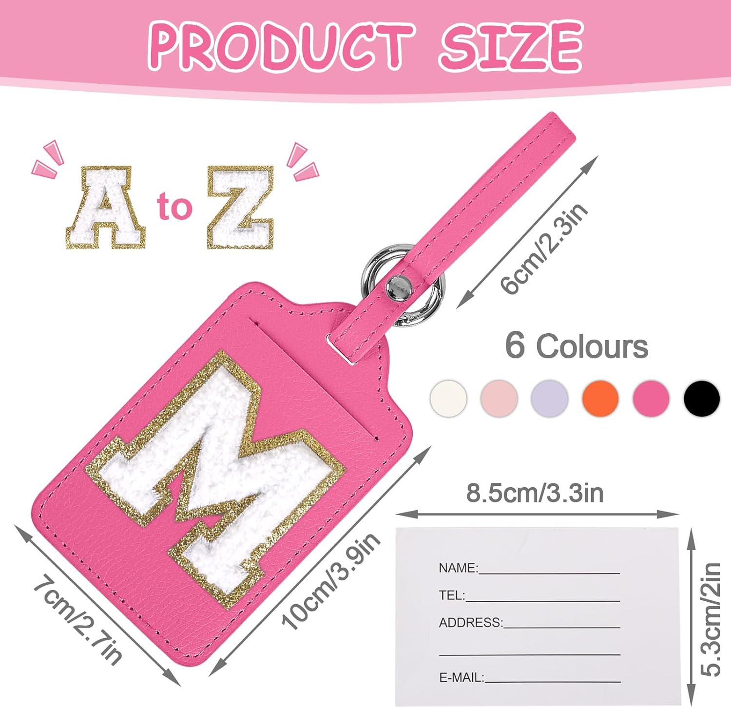 Personalized Initial Luggage Tags for Suitcases, Cute PU Leather Travel Letter Luggage Tags,Suitcase Identifier Name Baggage Tag,Bag Tags for Men Women Kids Luggage Handbags(Rosered-White M) - Image 2