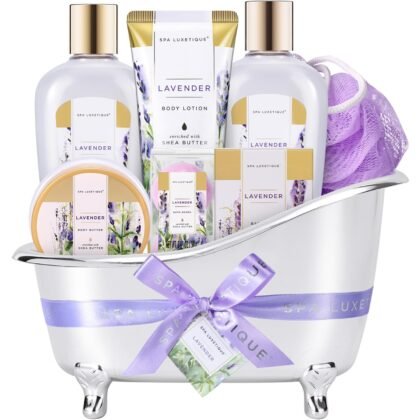 spa luxetique Spa Gifts for Women, Gift Basket, 8 Pcs Lavender Bath Sets with Bubble Bath, Lotion Sets, Birthday Anniversary Gifts for Her, Self Care Kit, Mothers Day Gift for Mom