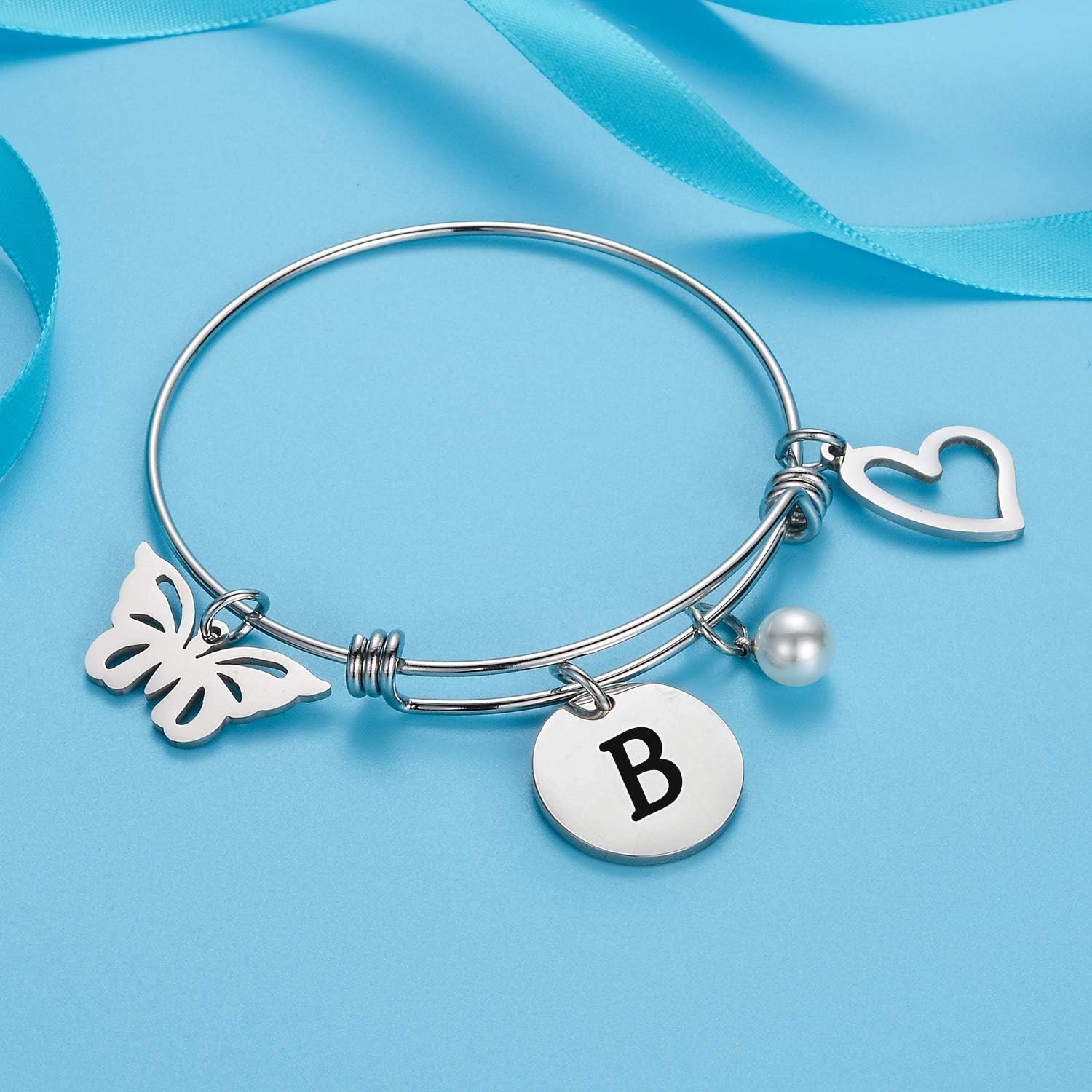 malyunin Initial Bracelet Charm Bracelets Heart Butterfly 26 Letters Alphabet Bracelet for Women Letter Bracelet Personalized Jewelry - Image 3