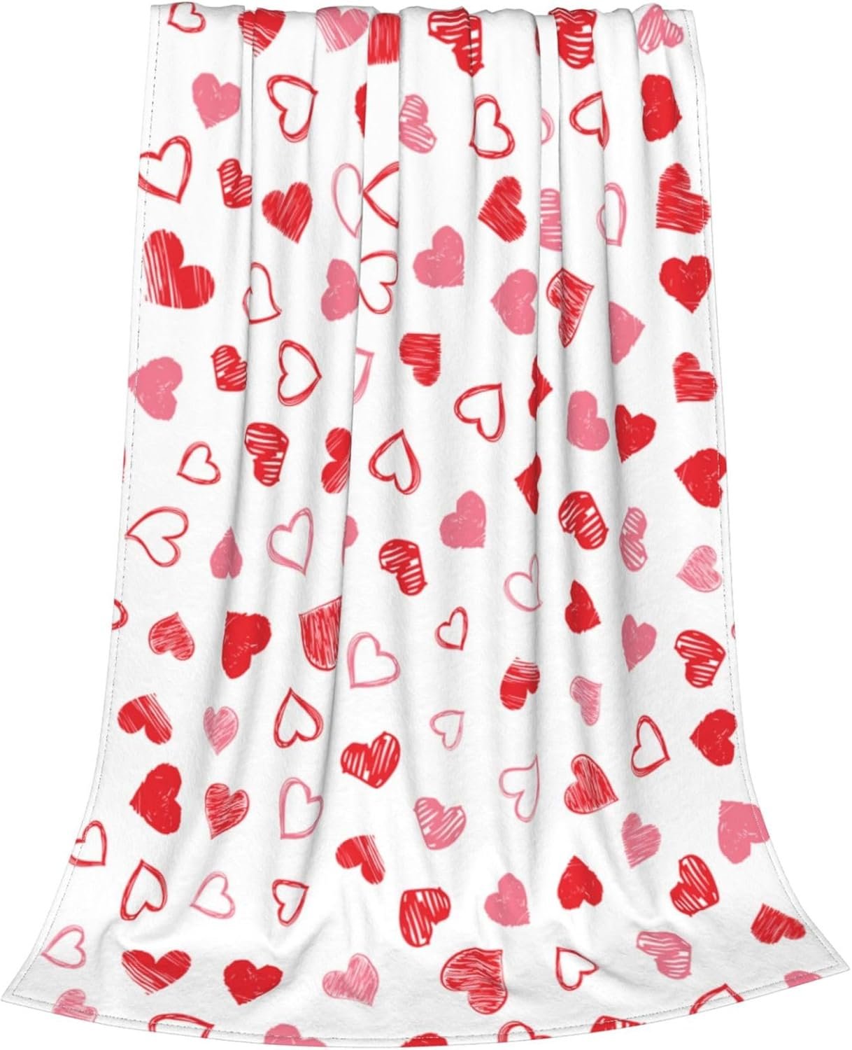 Valentine's Day Love Heart Throw Blanket, Lightweight Ultra Soft Flannel Blanket for Girlfriend Sweetheart, Pink Red Warm Cosy Fuzzy Throw Blanket for Sofa and Bed 50" x 60" - Be Mine Love