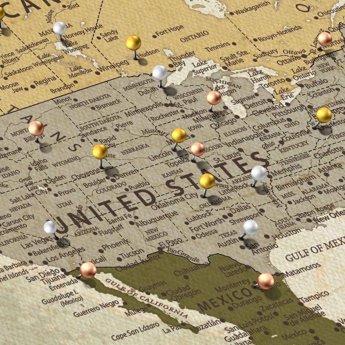 ElephantStock - Personalized Travel Together I Push Pin World Map Wall Art - Horizontal Canvas Wall Art - Living Room Wall Decor - Digital Art Map Canvas Art - Brown And Yellow Decor - 24" x 16" - Image 2