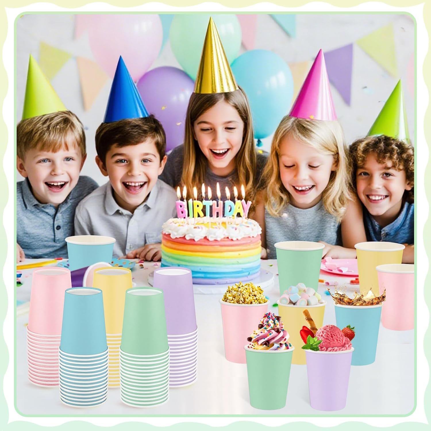 100 Pack Pastel Rainbow Paper Cups, 9oz Pastel Party Cups Colored Paper Cup, Disposable Easter Cups Bulk for Birthday Holiday Easter Party Supplies, 5 Colors - Image 7