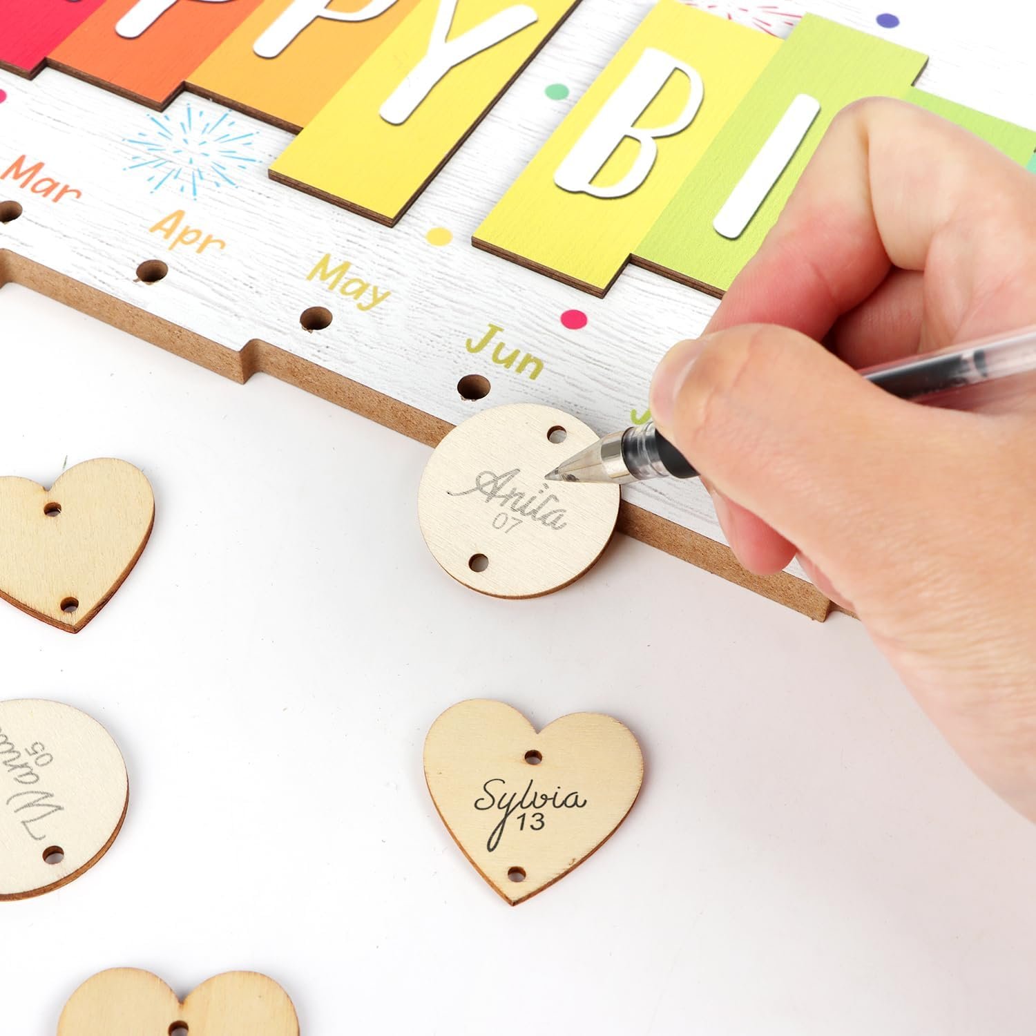 TOARTi 3D Birthday Calendar Wall Hanging with 100 pcs DIY Tags, Colorful Pastel Family Birthday Calendar Wooden Board(15.9''x6.5''), Celebrations Reminder Tracker Plaque for Home Office Classroom - Image 3