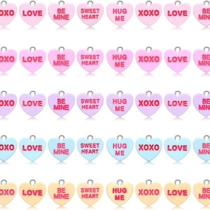 50pcs Valentine's Day Heart Charms for Jewelry Making XOXO LOVE BEMINE HUG ME Message Candy Heart Pendant Charms for Bracelets Earrings Necklaces Jewelry Making Supply