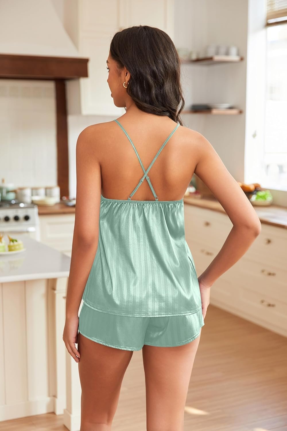 EKOUAER Silky Pajama Set for Women V-Neck Satin Camisole Lingerie Sets Party Loungewear Sleepwear - Image 3