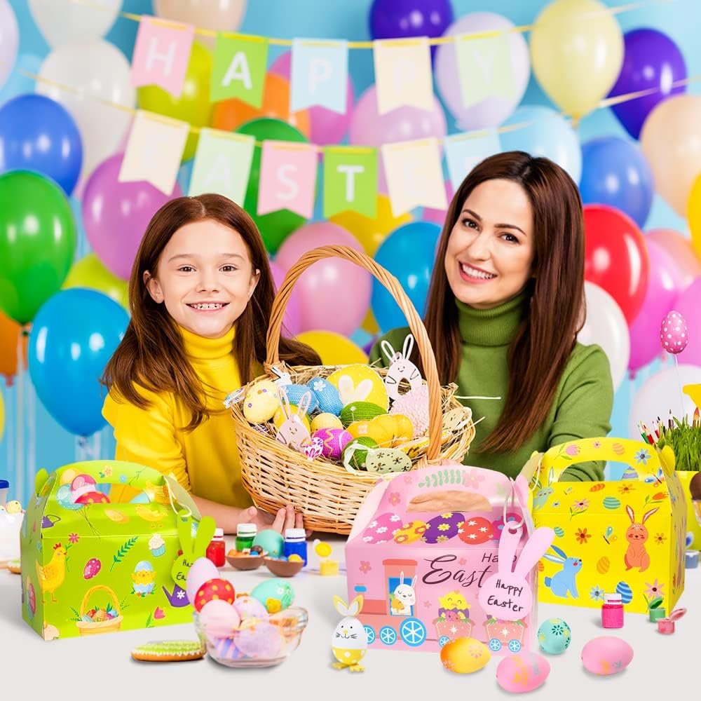 KiDEPOCH 24 Pcs Easter Treat Boxes Easter Cardboard Boxes Funny Gift Boxes with Rabbit Tags & Rope for Candy Snacks Cookie Small Gifts - Image 2