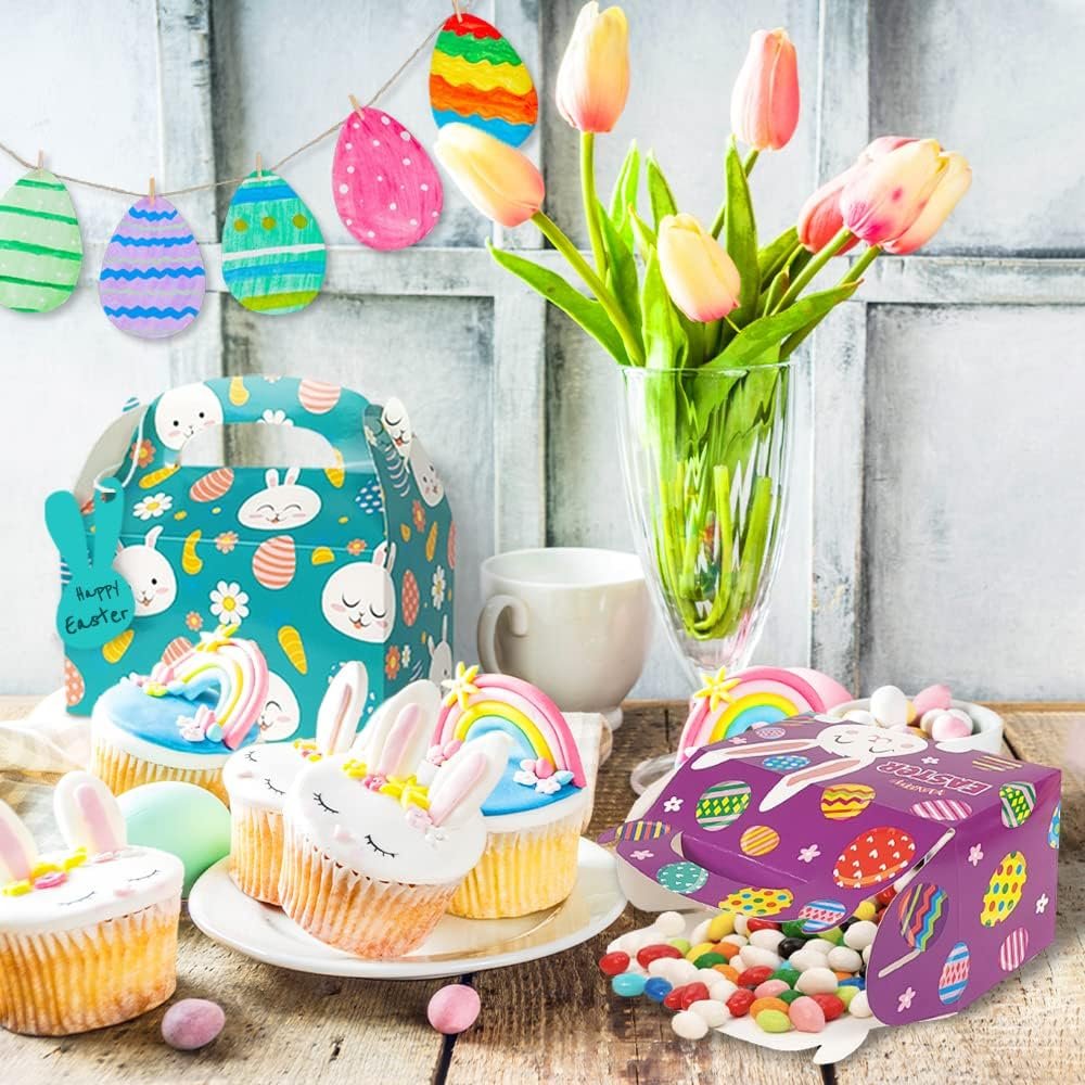 KiDEPOCH 24 Pcs Easter Treat Boxes Easter Cardboard Boxes Funny Gift Boxes with Rabbit Tags & Rope for Candy Snacks Cookie Small Gifts - Image 4
