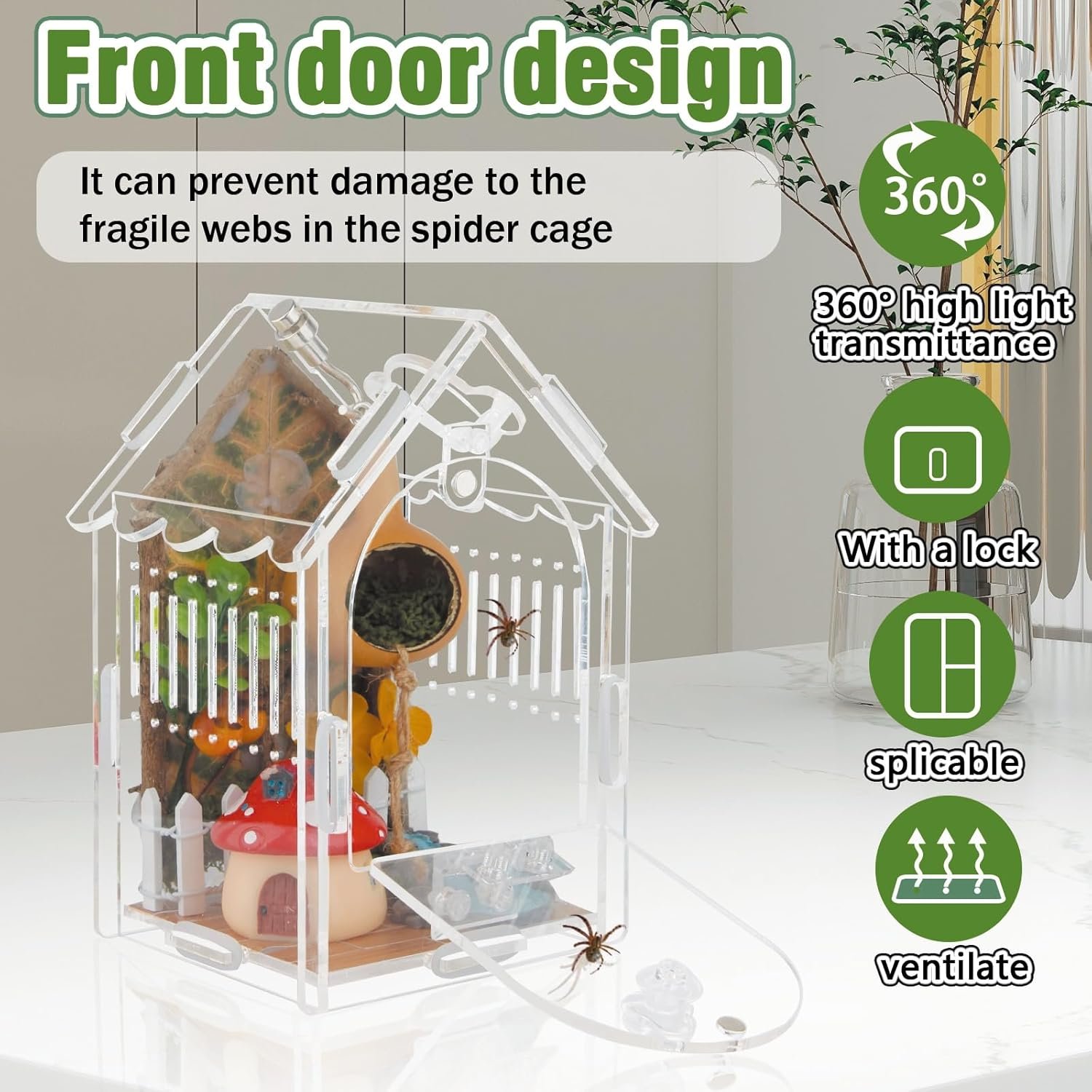 Jumping Spider Enclosure - Internal Dimensions 3.15"x3.15"x5.6" Acrylic Terrarium Kit for Tarantulas/Mantis/Reptiles with Magnetic Door, Ventilation & Easy Assembly - Image 3