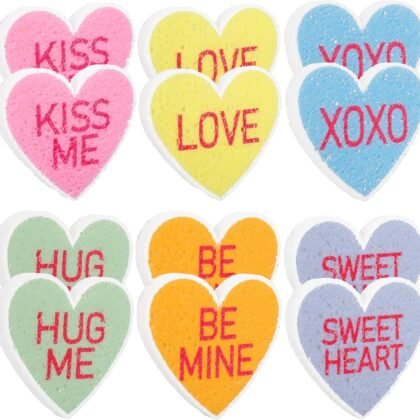 Whaline 12Pcs Valentine's Day Kitchen Sponge Water Absorbing Dish Washing Sponges Colorful Conversation Heart Non Scratch Household Cleaning Scrub Sponges for Home Restaurant