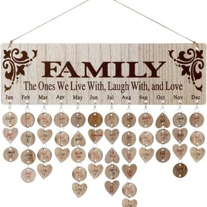 Family Birthday Calendar with Tags - Wooden Wall Hanging Board & Plaque, Family Calendar for Birthdays/Anniversaries, Grandma Gifts & Mothers Day Gifts, Wall Decor Organizer with Customizable Wood Tags