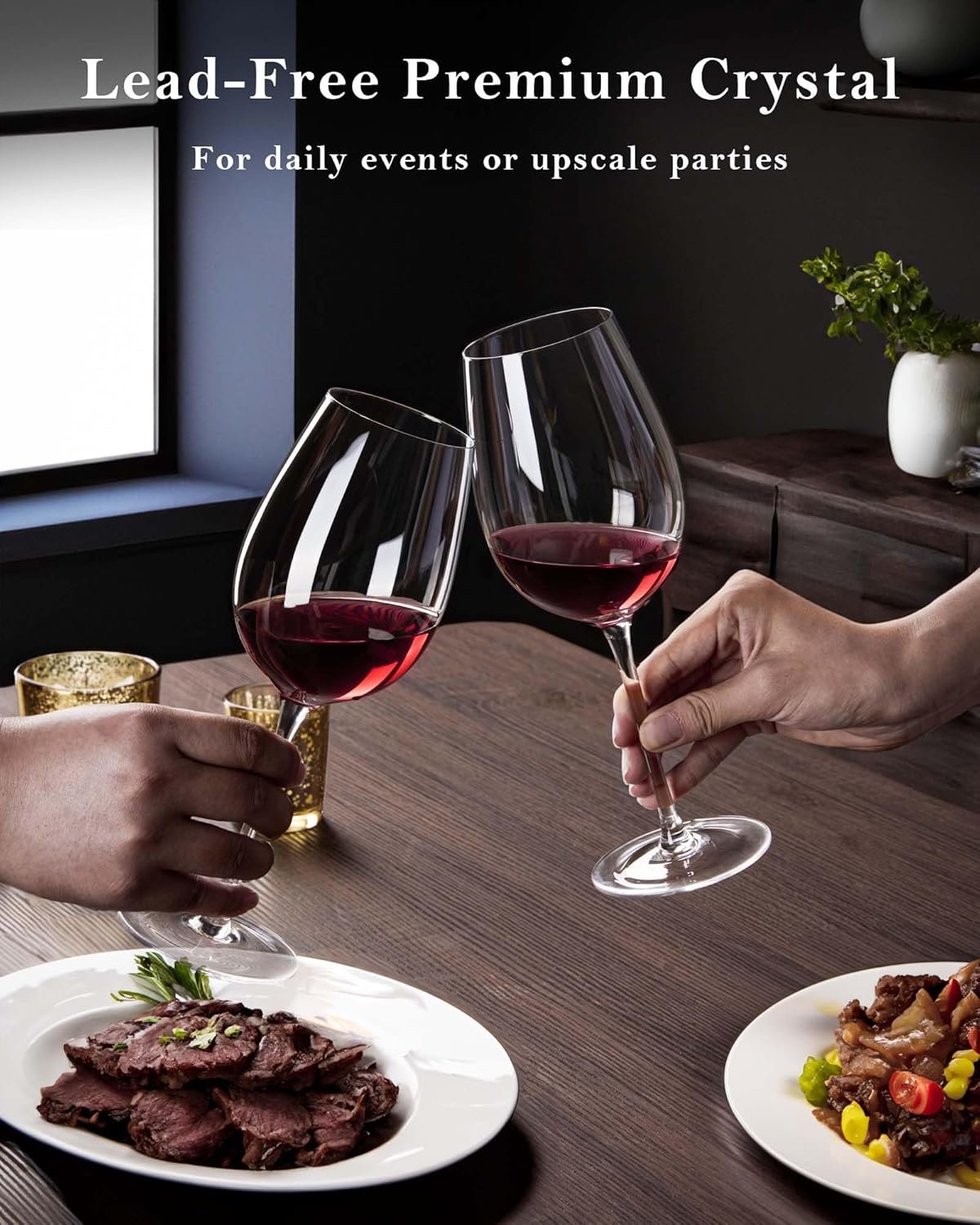 JBHO Hand Blown Italian Style Crystal White or Red Wine Glasses - Gift Packaging for Any Occasion - Lead-Free Premium Crystal Clear Glass - Set of 4-18 Ounce - Image 2