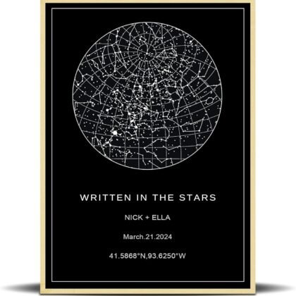 Custom Star Map Poster Framed Night Sky Print Constellation Map Star Chart Wall Art Personalized for Specific Date Unique Gift