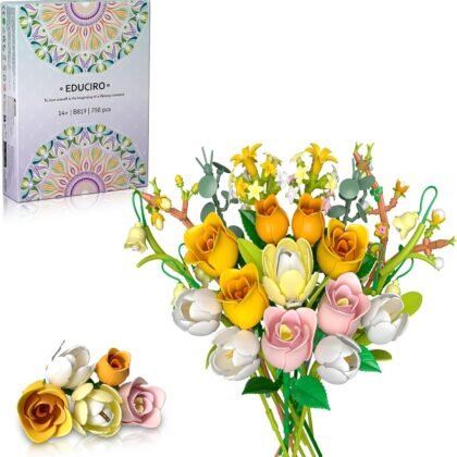 Tulip Rose Flowers Bouquet Building Set - Valentines Gifts Compatible with Lego Flowers Botanical Collection - Christmas, Mother's Day & Valentine's Gifts for Women & Girls Home Decor