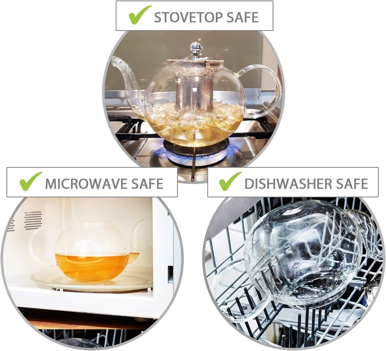 Glass Teapot Set with 4 Double Wall Tea Cups & Removable Stainless Steel Infuser, 35oz/1000ml Borosilicate Tea Kettle Stovetop Safe, Loose Leaf & Blooming Tea Maker Gift Set for Women - Image 3
