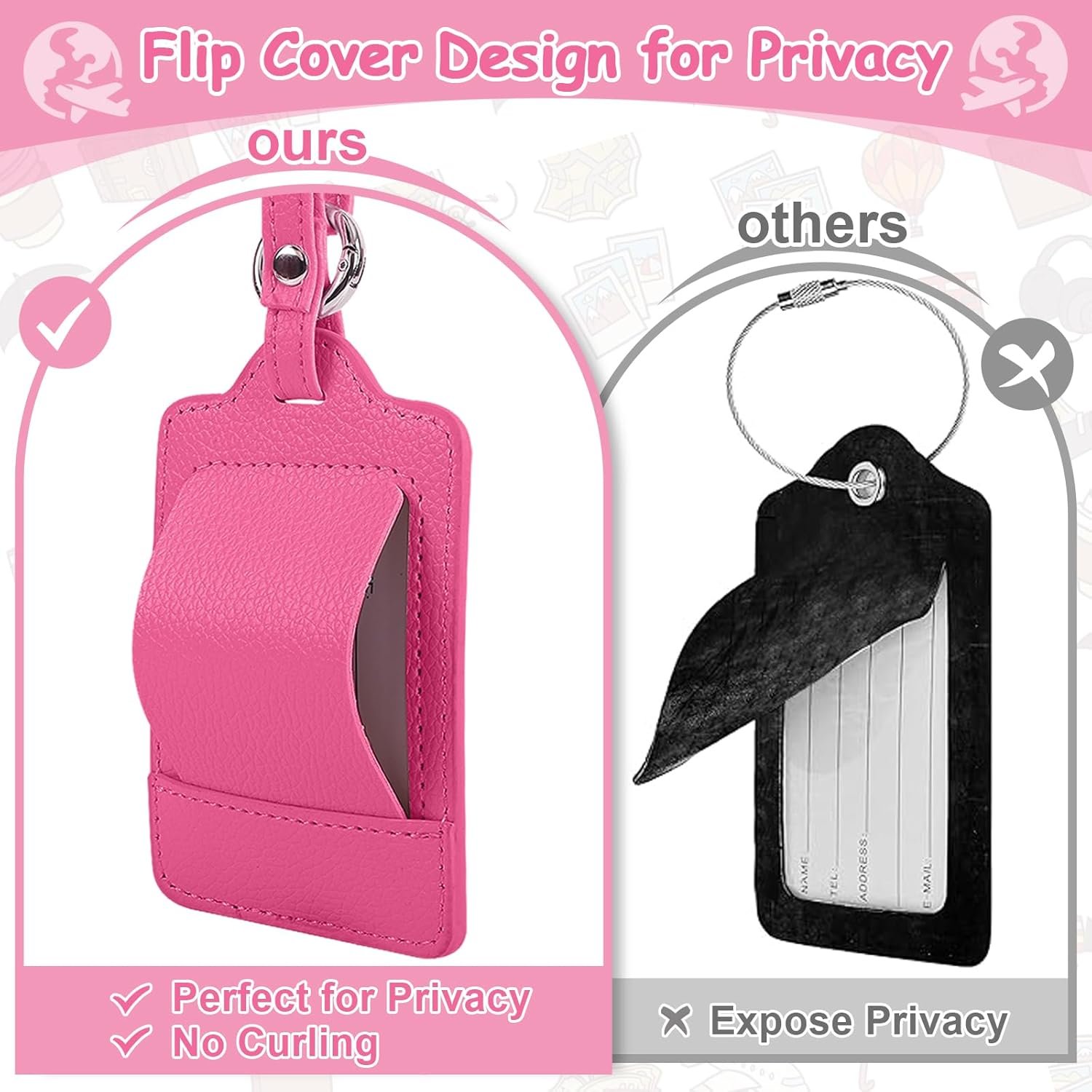 Personalized Initial Luggage Tags for Suitcases, Cute PU Leather Travel Letter Luggage Tags,Suitcase Identifier Name Baggage Tag,Bag Tags for Men Women Kids Luggage Handbags(Rosered-White M) - Image 4