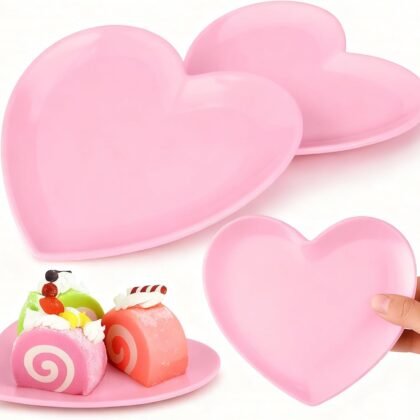 Nuogo 2 Pcs Heart Shaped Dinner Plates 6.8'' Serving Tray Melamine Heart Shaped Plates for Dessert, Appetizer, Salad, Dishwasher Safe (Pink)
