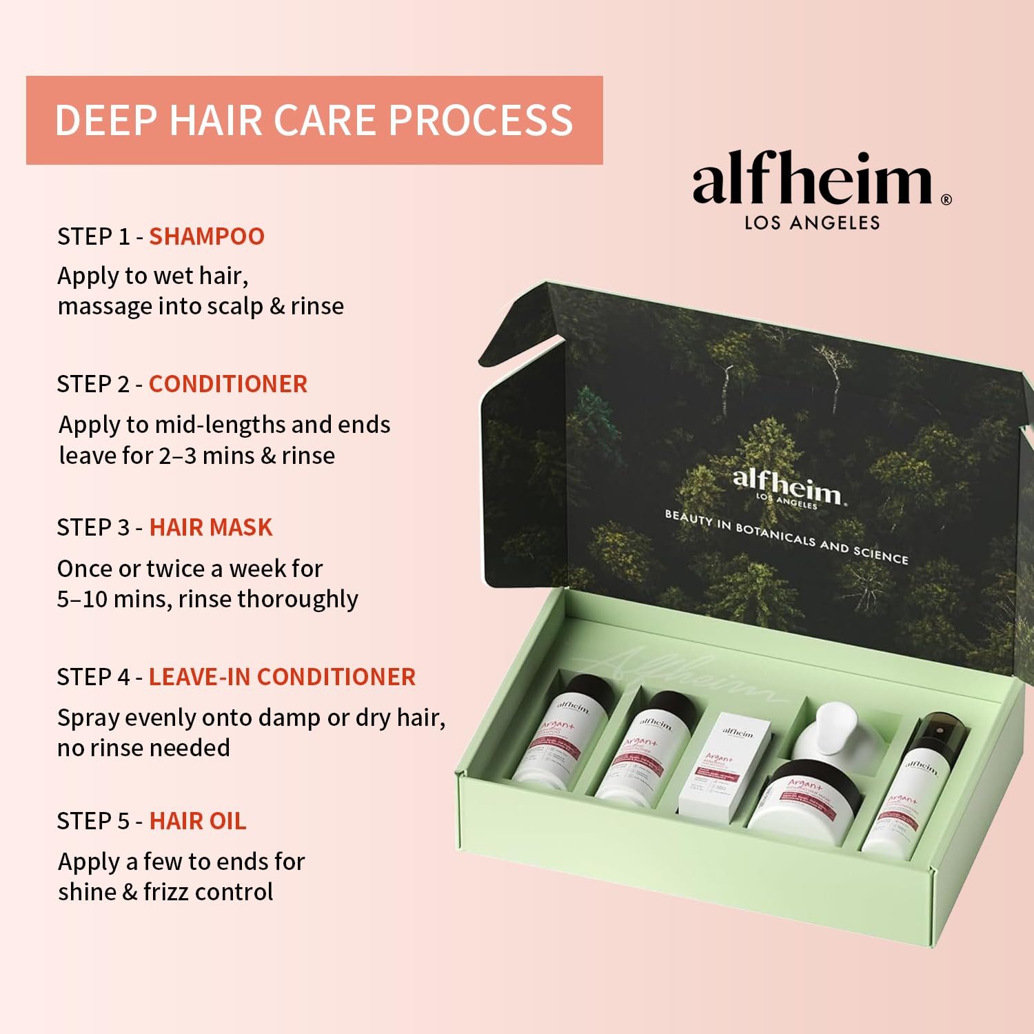 Alfheim Argan Hair Care Set | Argan Oil Shampoo, Conditioner, Hair Mask, Leave-In & Hair Oil | Frizz Control & Repair | Moisturizing & Strengthening | Sulfate-Free, Color-Safe | Holiday Gift for you - Image 4