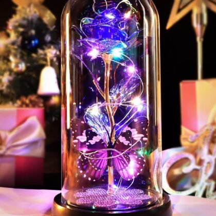 Mothers Day Rose Gifts for Mom Birthday Gift for Women, Rechargeable Galaxy Glass Rose in Glass Dome Crystal Roses Butterfly Mother's Day Flowers Gifts for Women Mom Wife Grandma Daughter, Purple