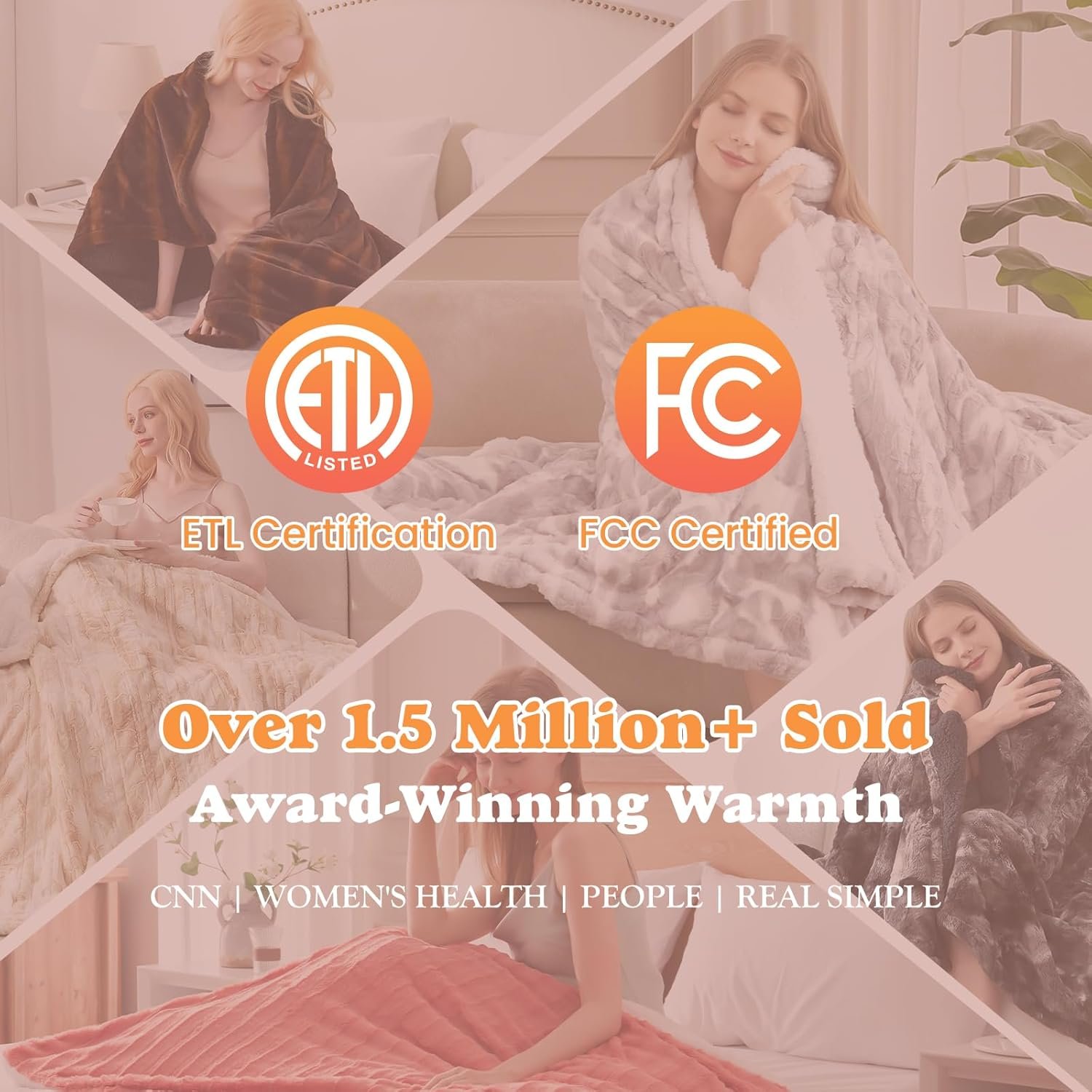 SNUGSUN Heated Throw Blanket Faux Fur & Sherpa, Safe Electric Blanket ETL & FCC Certified, Soft Warm 6 Heating Levels & 4 Hours Auto-Off, Machine Washable, 50"x60" Light Grey & White Pattern - Image 5