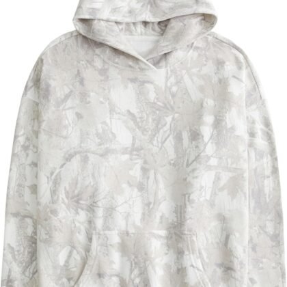 Women Camo Hoodies Maple Leaf Oversized Fleece Hooded Sweatshirt Loose Long Sleeve Pullover Top with Pocket Couple