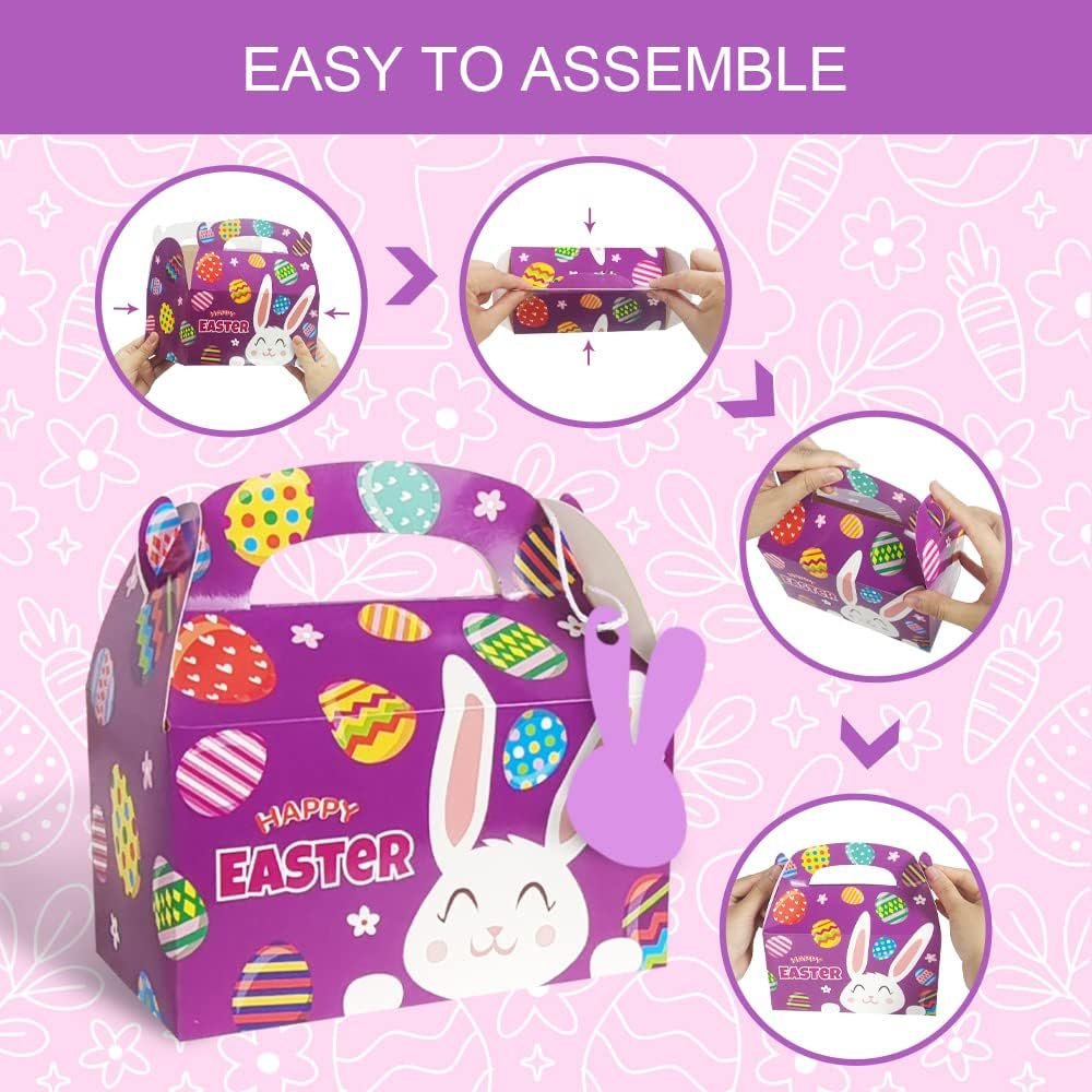 KiDEPOCH 24 Pcs Easter Treat Boxes Easter Cardboard Boxes Funny Gift Boxes with Rabbit Tags & Rope for Candy Snacks Cookie Small Gifts - Image 5