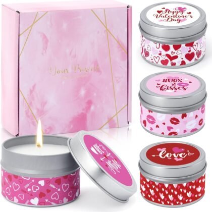 Tuitessine Valentine’s Day Scented Candle Gift Set, 4 Pack 4.4 oz Aromatherapy Made from Essential Oil, Candles for Home Scented Soy Wax Fragrance Women Girlfriend Wife Bath Spa Holiday Gifts Idea
