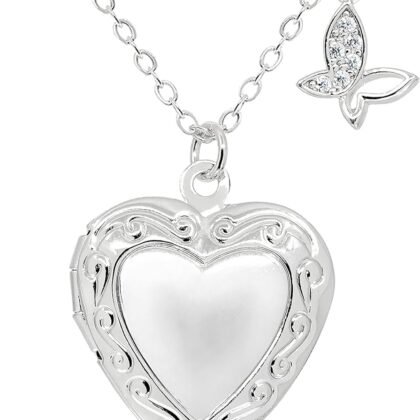 Heart Locket and Butterfly Pendant Necklace for Women Girls • 14K Gold Plated Photo Lockets that Hold Picture Jewelry • Mothers Day Love Gifts Ideas [HN-LK]