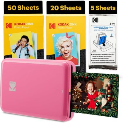 Kodak Step Instant Smartphone Photo Printer - 75 Sheets Bundle - Portable Mini Color Wireless Mobile Printer - Zink 2x3” Sticky-Back Photos - Bluetooth Compatible with Smart Devices - Fun App -Pink