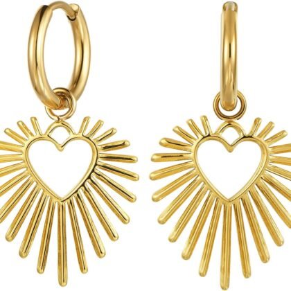 Heart Earrings for Women, Gold Heart Dangle Earrings Trendy 18K Gold Plated Drop Earrings, Sparkling Dainty Earring for Women