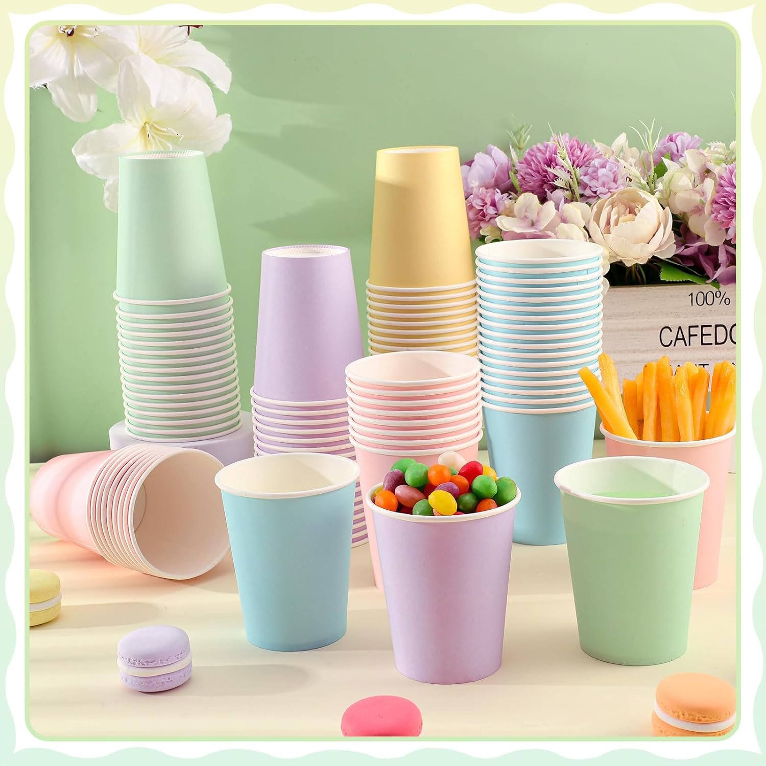 100 Pack Pastel Rainbow Paper Cups, 9oz Pastel Party Cups Colored Paper Cup, Disposable Easter Cups Bulk for Birthday Holiday Easter Party Supplies, 5 Colors - Image 3