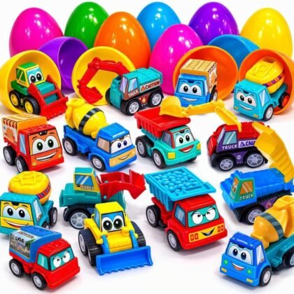 stargo 8 Pack Colorful Prefilled Easter Eggs Bulk with Toys - Mini Car Set Construction Engineering Vehicles Pull-Back Cars. Plastic Easter Eggs Filled, Basket Fillers, Party Favors, Boys Goodie Bags