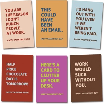 Funny Valentine's Day Card Set for Coworkers, Humorous Valentines Cards for Colleagues Boss Employees, 4 x 6 In(6 Designs, 24 Cards with Envelopes)