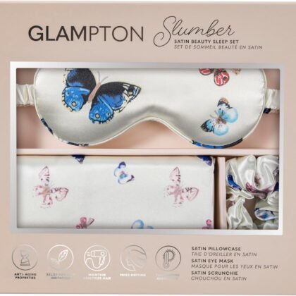 Slumber Satin Beauty Sleep Set, Butterfly, 3-Piece Set with Pillowcase, Eye Mask, and Scrunchie