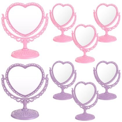 Lineshading 8 Pcs Heart Mirror Purple Pink Heart Shaped Mirror Spa Party Supplies for Girls Makeup Spa Birthday Party Favors