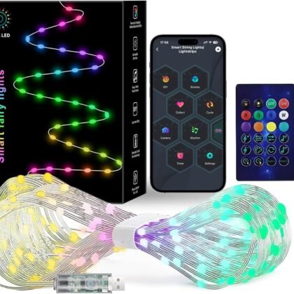 Super RGB Smart Fairy String Lights, 33Ft Usb DIY Twinkle Lights w/Remote & App Controlled, music sync,12 Modes, Multicolor & Warm White for Bedroom, Christmas, Parties,Wedding,Centerpiece, Decoration