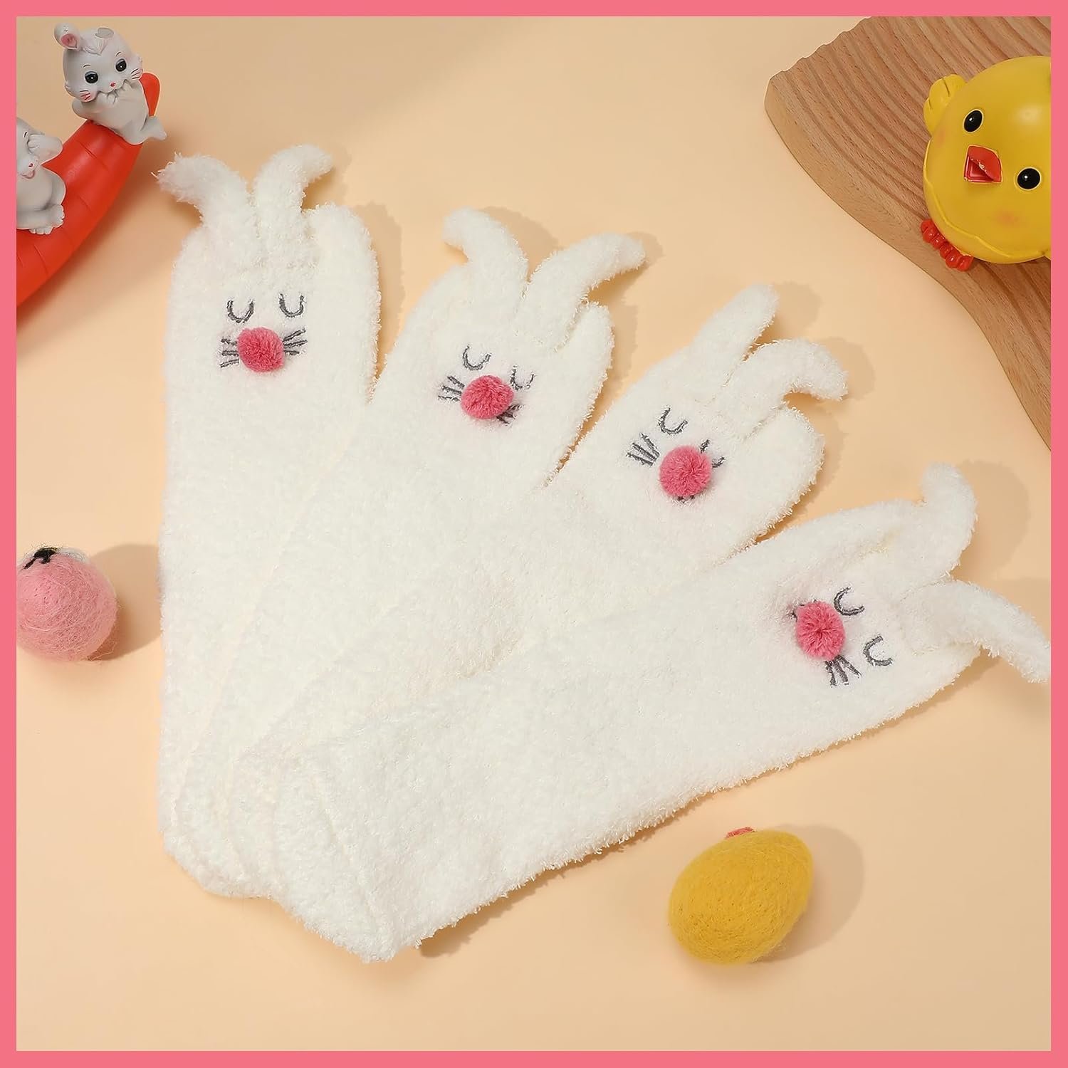 2 Pairs Easter Rabbit Socks for Women Cute Bunny Stockings Fuzzy Bunny Sock Fuzzy Animal Socks for Women Girls Winter Causal Home Sleeping Festival Party - Image 3
