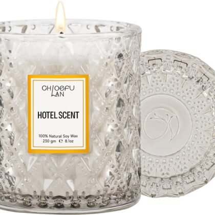 Chloefu LAN Hotel Scented Candle Natural Essential Oil, Luxury Scented Soy Jar Candle Gifts, Highly Scented, 8.1oz, Unique Blend to Promote Sleep & Relieve Stress