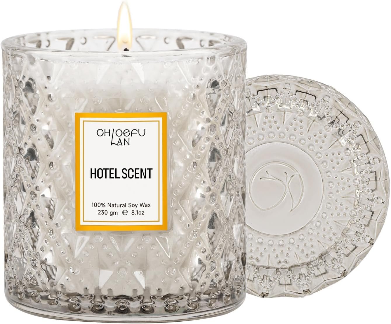 Chloefu LAN Hotel Scented Candle Natural Essential Oil, Luxury Scented Soy Jar Candle Gifts, Highly Scented, 8.1oz, Unique Blend to Promote Sleep & Relieve Stress