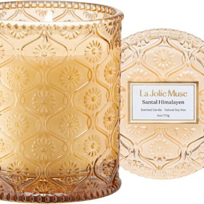 LA JOLIE MUSE Amber and Sandalwood Scented Candle | Santal Himalayen Candle | 6oz Luxury Soy Candle | Clean Burn & Long-Lasting | Gift-Ready for Hosts & Gatherings | Elegant Home Décor