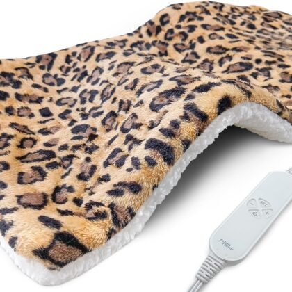 Full Weighted Electric Heating Pad for Back Pain & Period Cramps Relief, Heat Pad with 12 Heat Settings, Plush 2.3LB Hot Weighted Heated Pad (Leopard Print, 12''×24'' BZ Brown)
