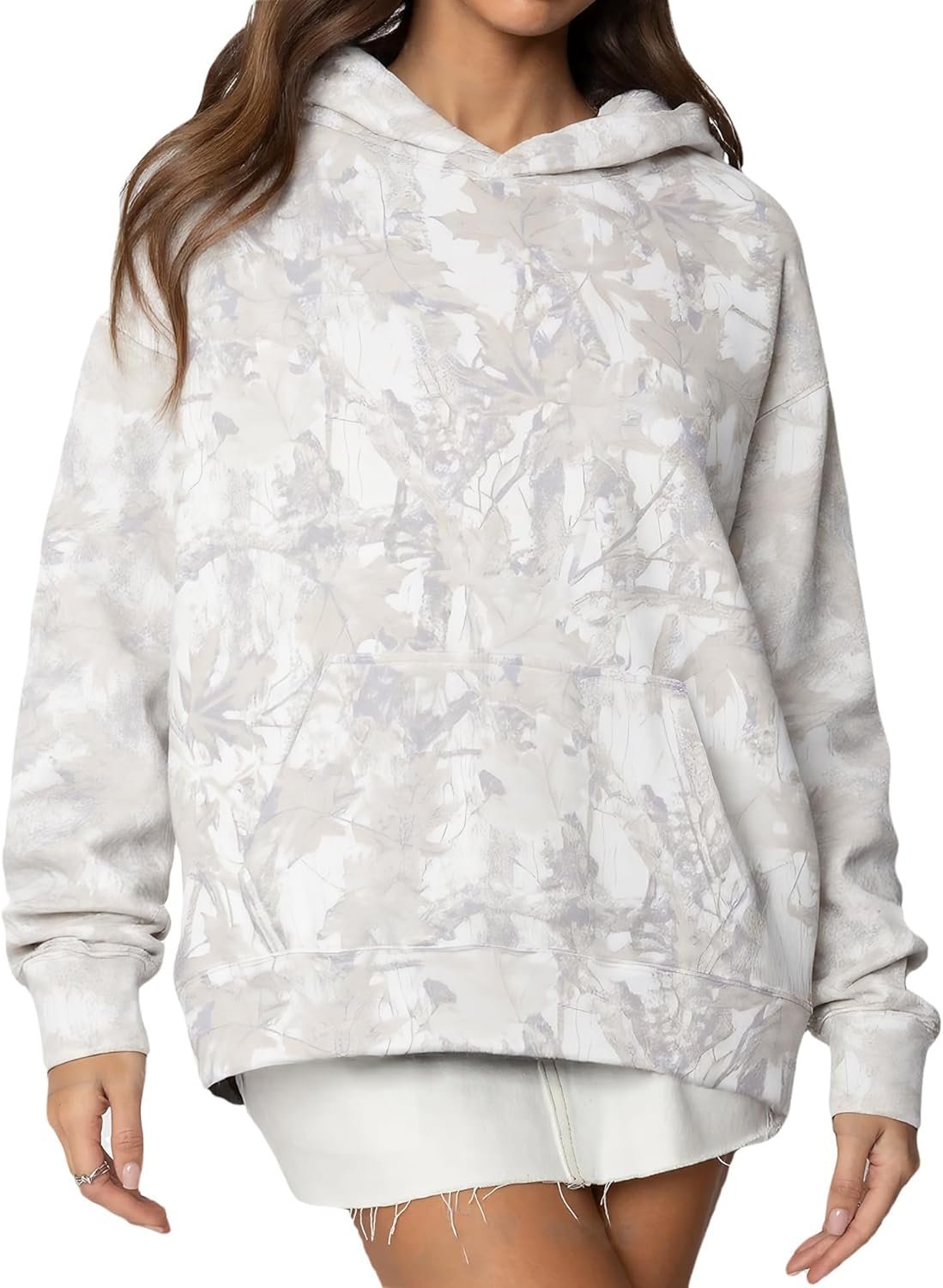 Women Camo Hoodies Maple Leaf Oversized Fleece Hooded Sweatshirt Loose Long Sleeve Pullover Top with Pocket Couple - Image 2